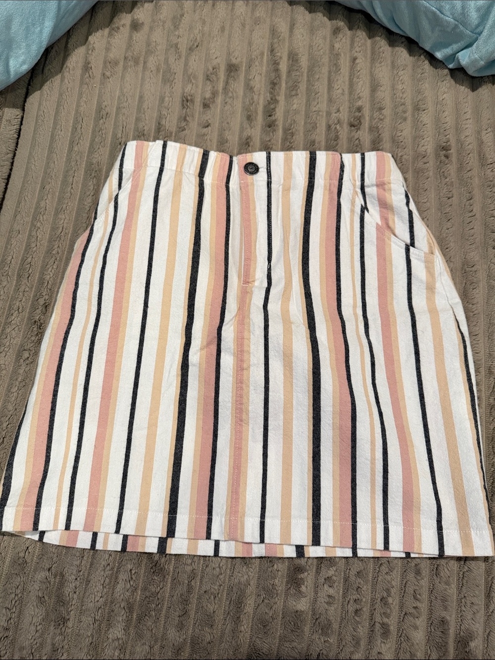 Hollister Striped Mini Skirt in White, Pink, Tan & Black